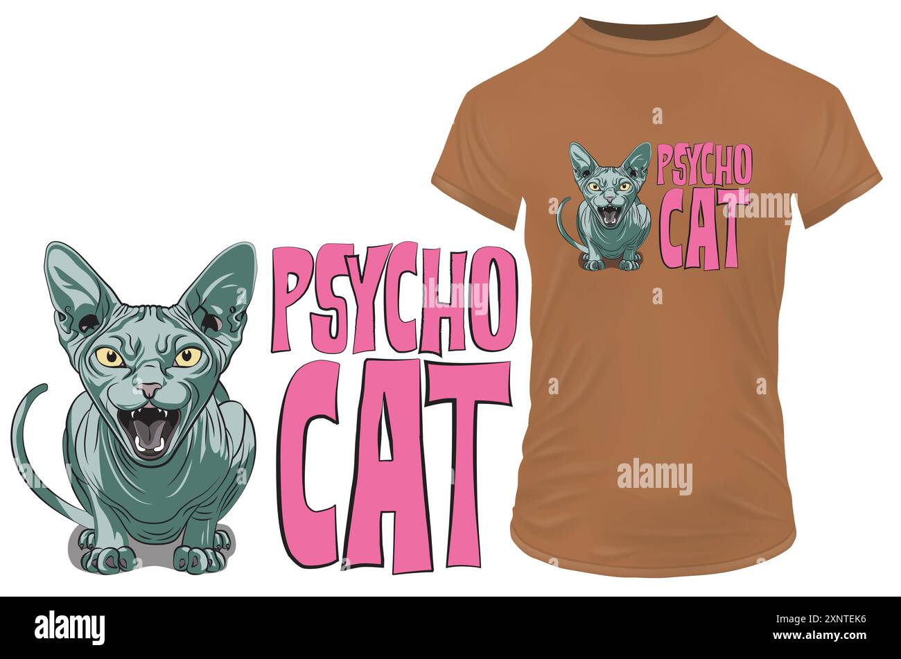 Chat sphynx en colère dans le style de bande dessinée avec une citation drôle double sens psychocat. Illustration vectorielle pour tshirt, site Web, clip art, affiche et impression dessus Illustration de Vecteur