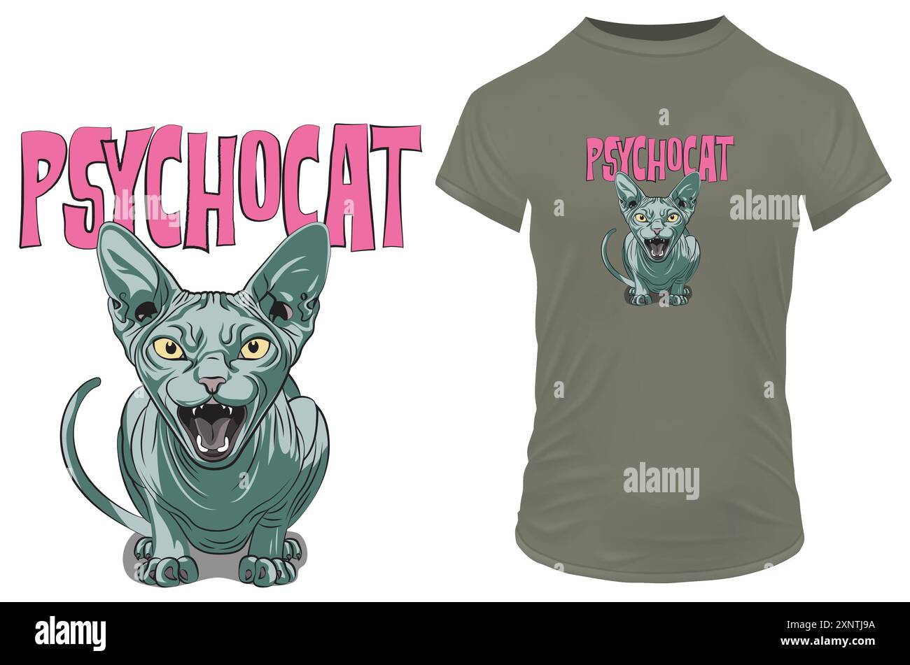 Chat sphynx en colère dans le style de bande dessinée avec une citation drôle double sens psychocat. Illustration vectorielle pour l'impression de tshirt sur demande merch Illustration de Vecteur