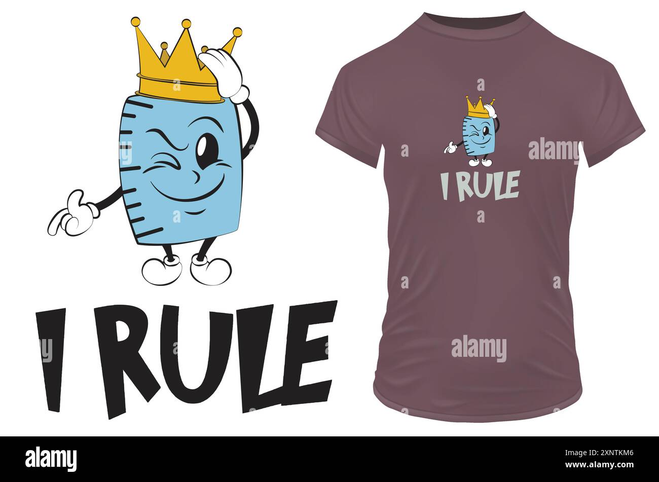 Mignon dessin animé de règle drôle avec une couronne et une citation je règle. Illustration vectorielle pour tshirt, site Web, impression, clip art et impression personnalisée sur demande mech Illustration de Vecteur