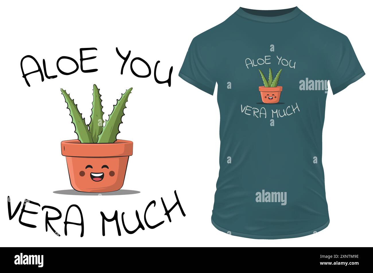 Plante mignonne d'aloe vera et citation drôle aloe vous vera beaucoup double ce qui signifie que je vous aime beaucoup. Illustration vectorielle pour tshirt merch Illustration de Vecteur
