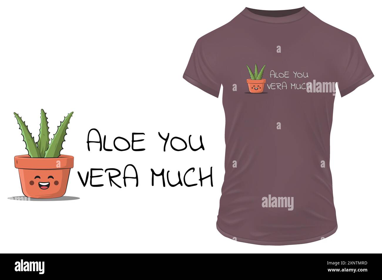 Plante mignonne d'aloe vera et citation drôle aloe vous vera beaucoup double ce qui signifie que je vous aime beaucoup. Illustration vectorielle pour tshirt, site Web, impression, clip art, Illustration de Vecteur
