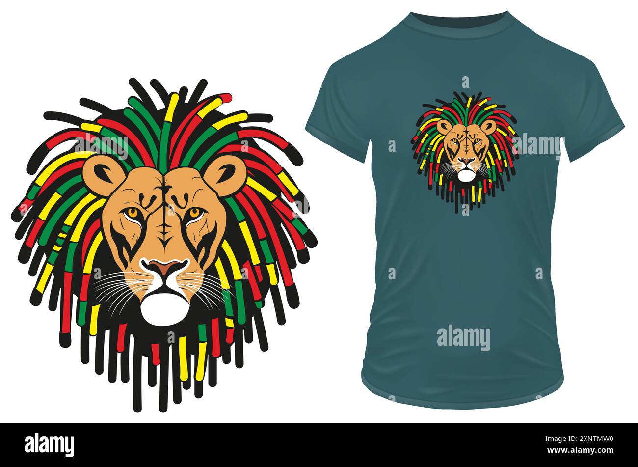 Un lion rastafarien cool avec des dreadlocks colorés. Illustration vectorielle pour tshirt, site Web, clip art, affiche et impression sur demande. Illustration de Vecteur