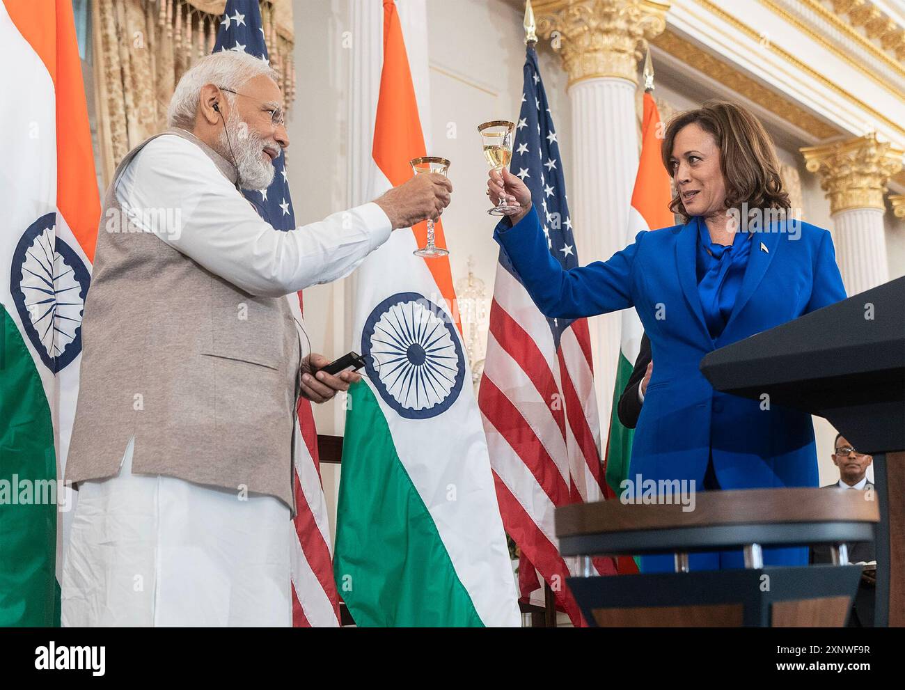 KAMALA HARRIS en tant que 49e vice-président des États-Unis avec le premier ministre indien Narendra Modi à Washington, le 23 juin 2023 Banque D'Images