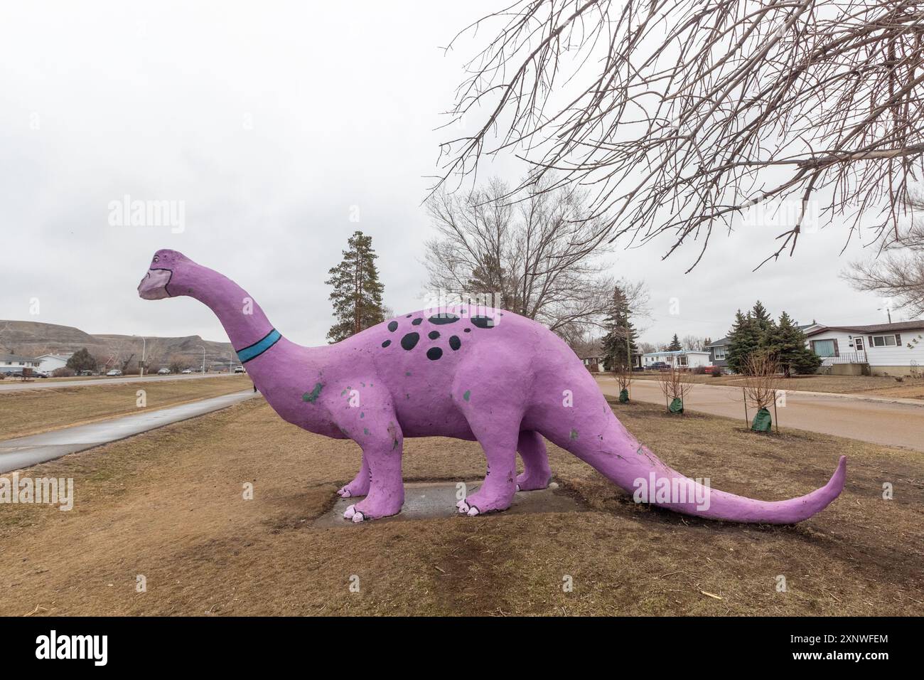 Drumheller, en Alberta, est parsemée de sculptures de dinosaures originales, rendant hommage à son passé préhistorique et à son statut de capitale canadienne des dinosaures Banque D'Images Drumheller, en Alberta, est parsemée de sculptures de dinosaures originales, rendant hommage à son passé préhistorique et à son statut de capitale canadienne des dinosaures Banque D'Images