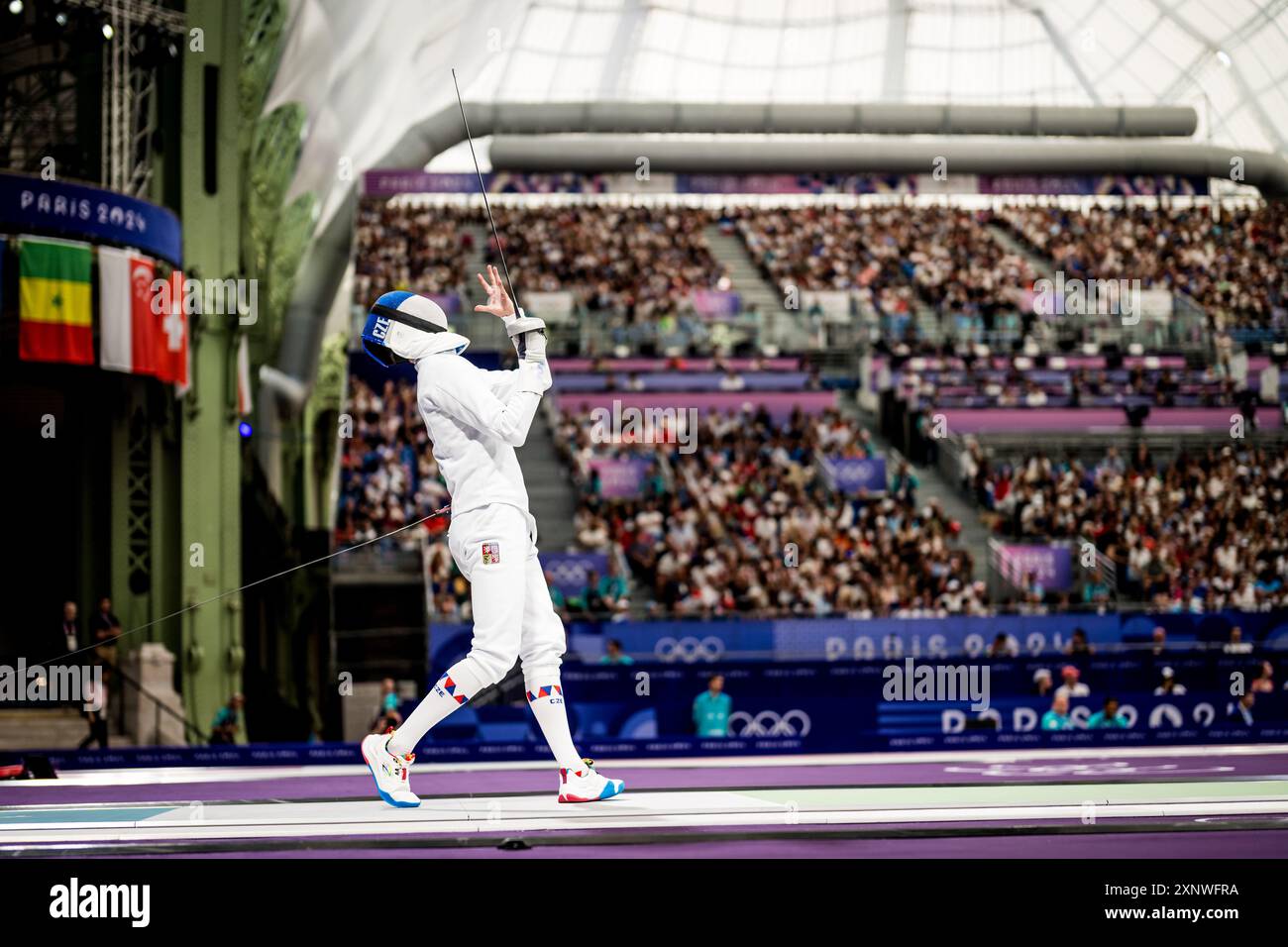 Paris, France. 02 août 2024. Martin Rubes (CZE) aux demi-finales de l'équipe d'épée masculine d'escrime aux Jeux Olympiques de Paris, France, le 2 août 2024. Crédit : Jaroslav Svoboda/CTK photo/Alamy Live News Banque D'Images