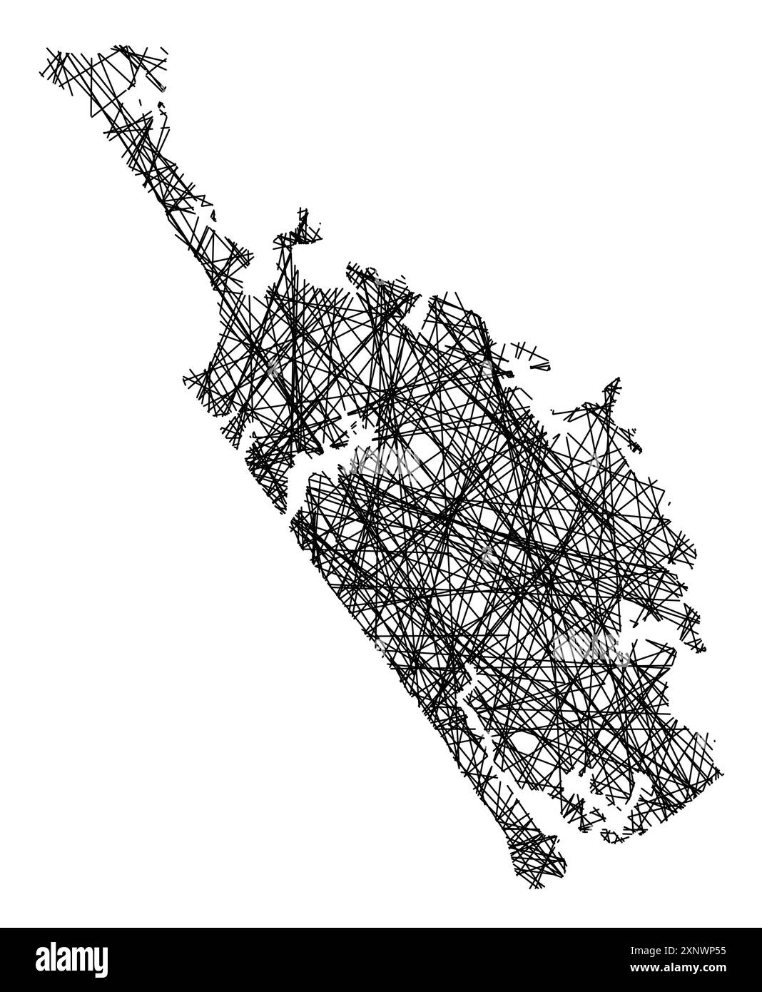 Symbole carte du Conseil régional Northland (Nouvelle-Zélande) montrant l'état avec des lignes noires, croisées comme des bâtons Mikado ou une toile d'araignée Illustration de Vecteur