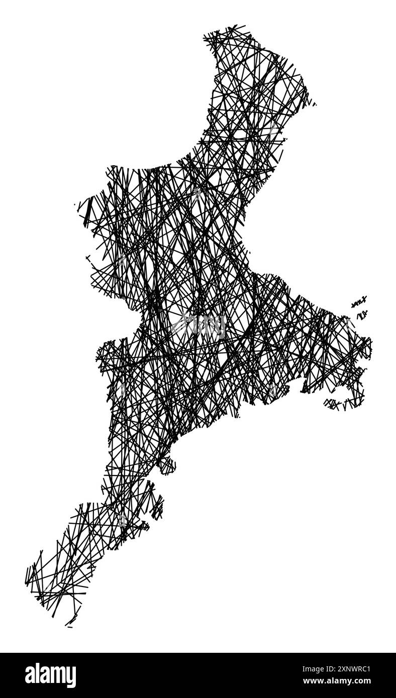 Symbole carte de la préfecture Mie (Japon) montrant l'état avec des lignes noires, croisées comme des bâtons de Mikado ou une toile d'araignée Illustration de Vecteur