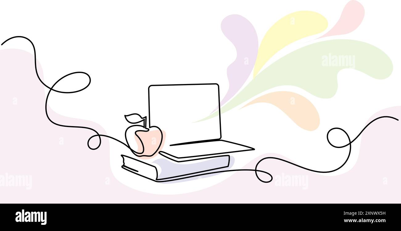 Pile de livres avec cahier et pomme sur. Cadre d'angle. Illustration de Vecteur