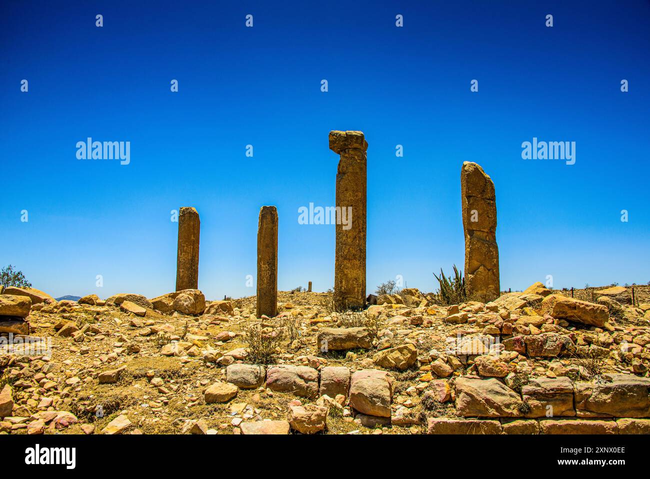 Les colonnes d'une structure en ruine à la colonie pré-aksumite de Qohaito (Koloe), Erythrée, Afrique Banque D'Images