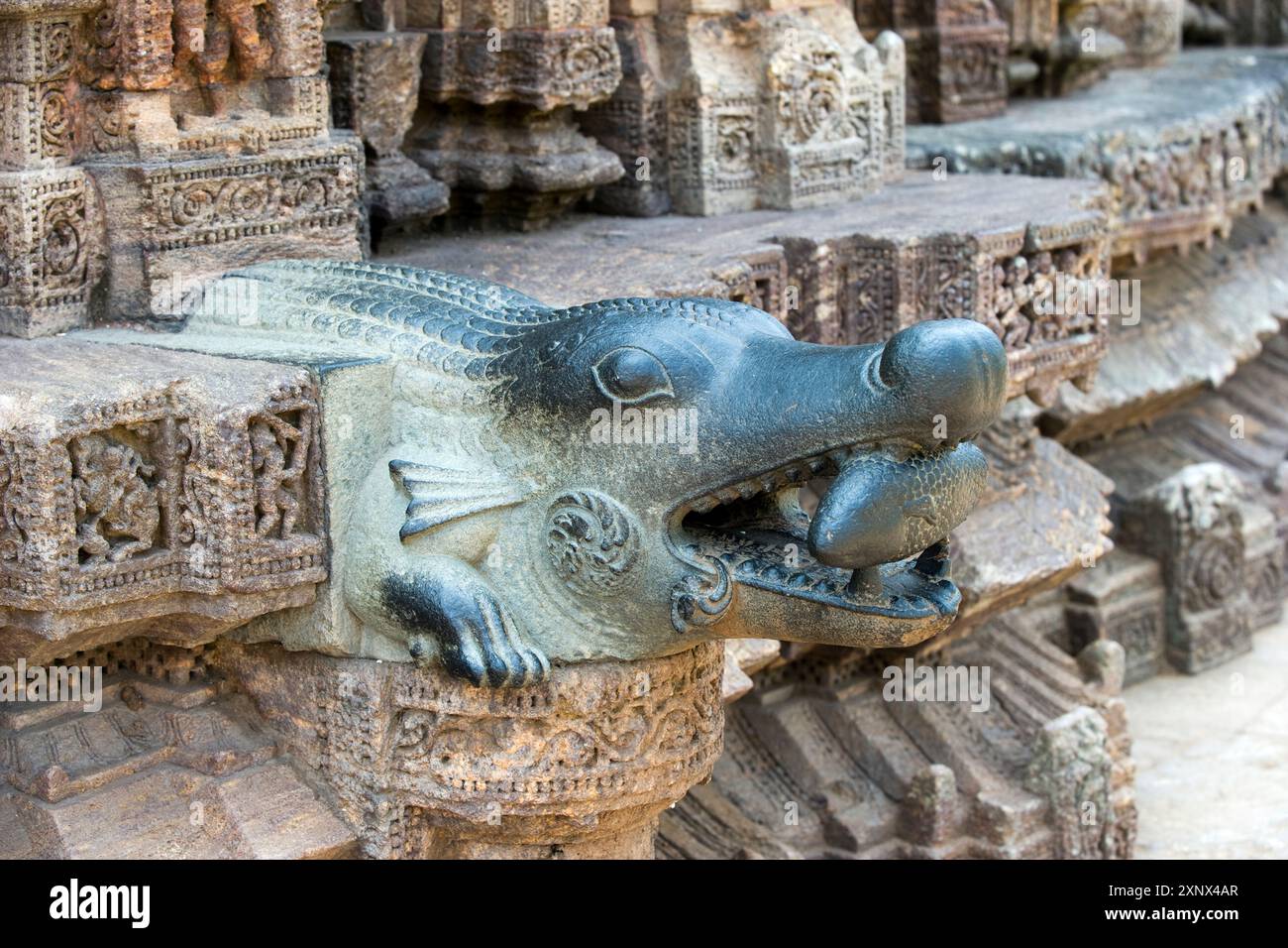 Détail du Temple du Soleil du milieu du XIIIe siècle, dédié à Surya, le Dieu du Soleil hindou, UNESCO, Konarak, Puri District, Odisha, Inde Banque D'Images