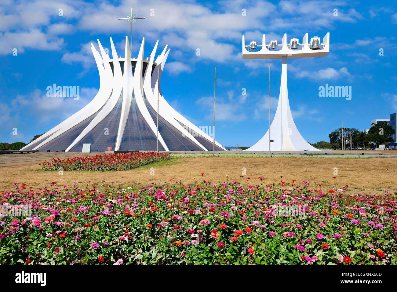 Cathédrale romaine de Brasilia ou cathédrale métropolitaine et clocher, conçu par Oscar Niemeyer, Brasilia, site du patrimoine mondial, Brasilia, fédéral Banque D'Images