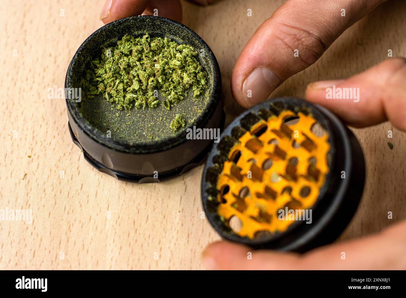 Personne reconnaissable préparant un joint de marijuana Banque D'Images