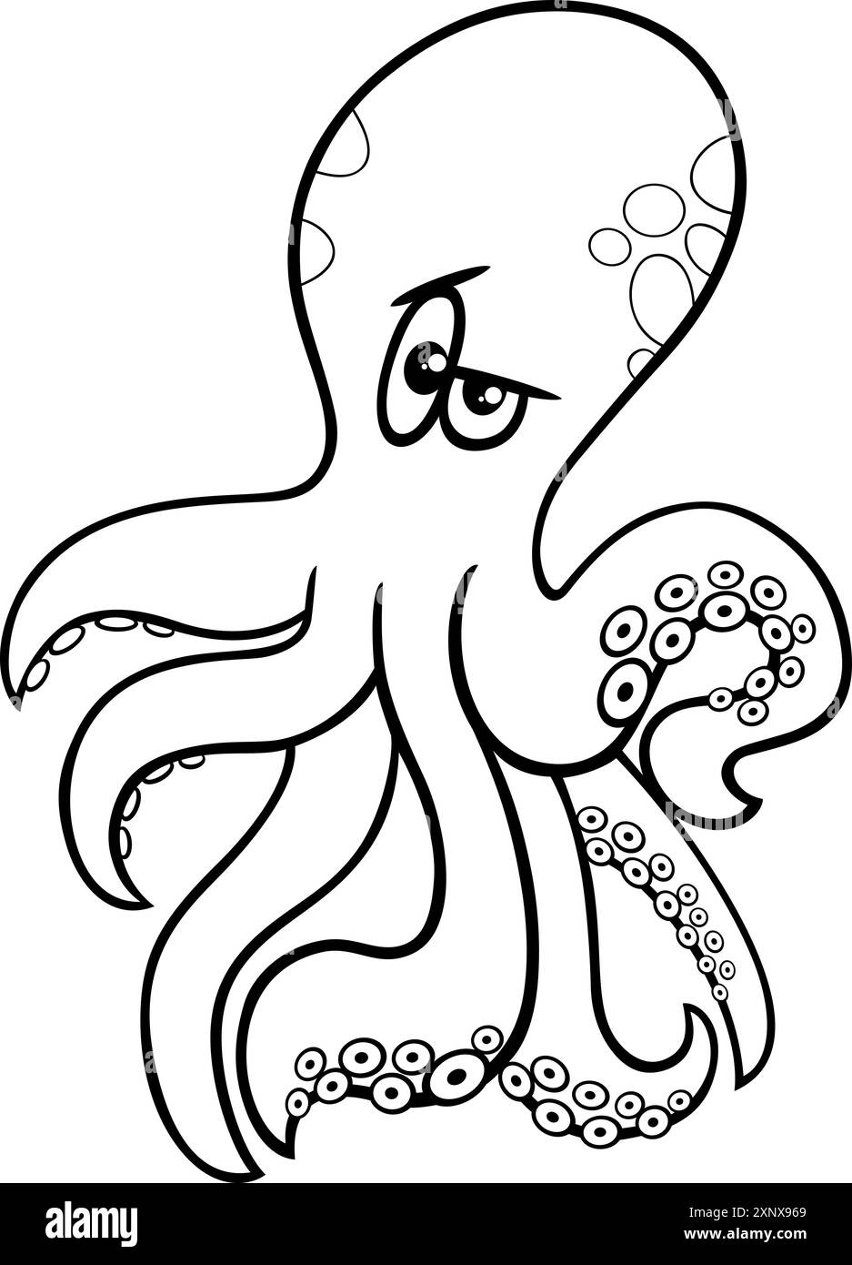 Illustration de dessin animé de la page de coloration drôle de personnage d'animal marin de poulpe Illustration de Vecteur