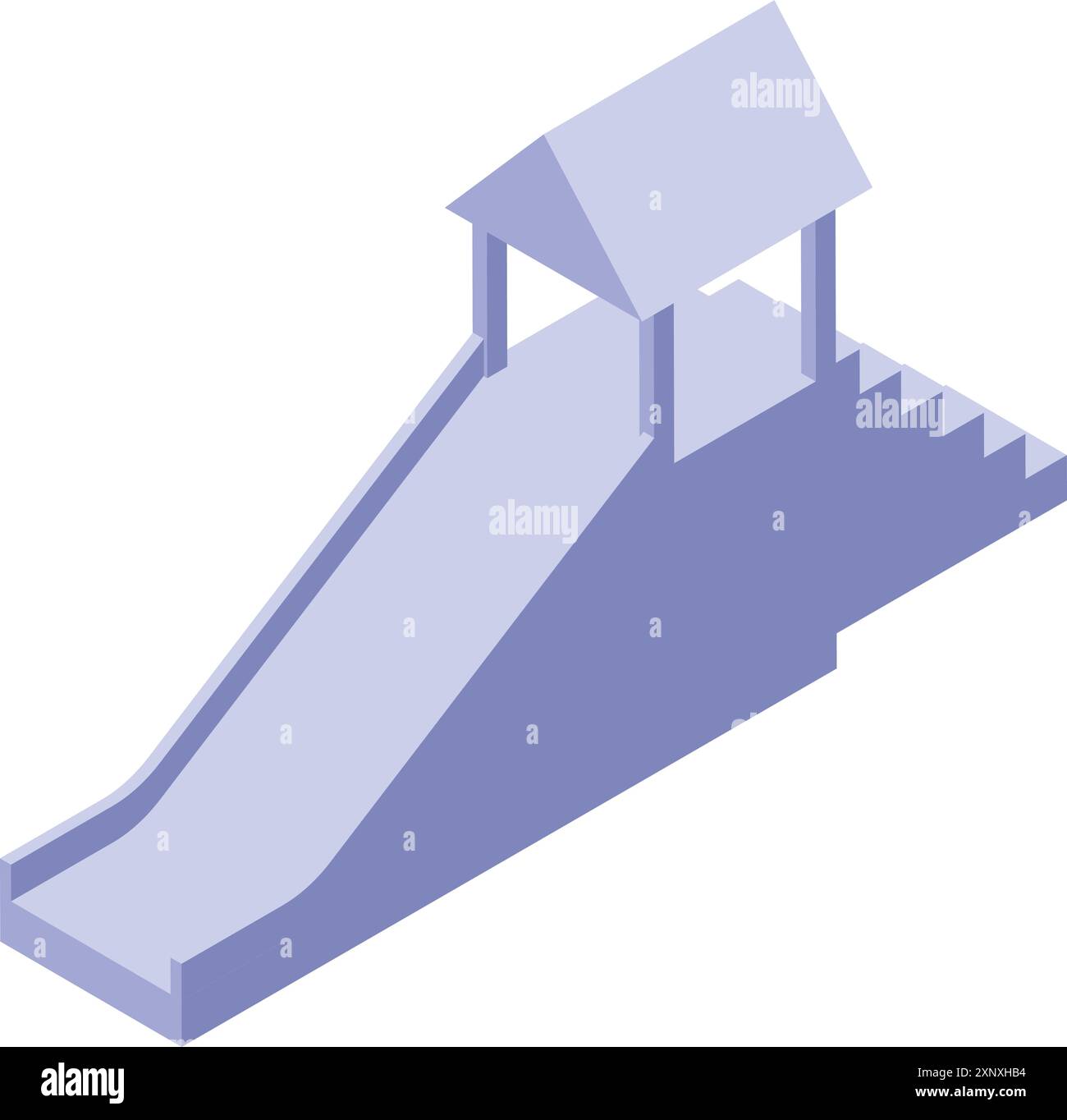 Illustration d'une structure de toboggan de terrain de jeu avec un toit, des escaliers et une longue toboggan en pente Illustration de Vecteur