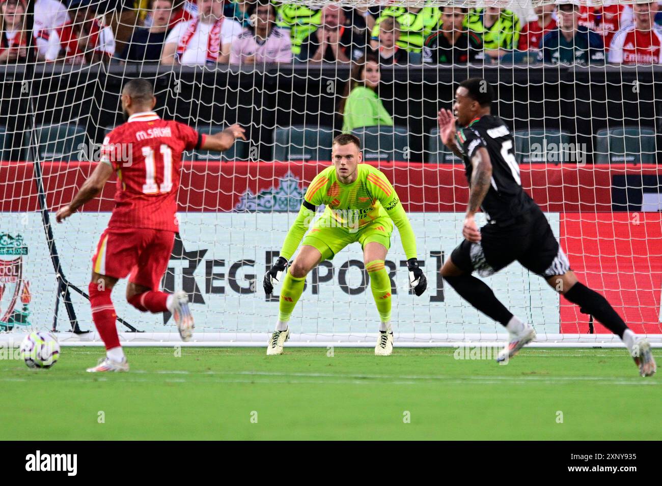 Arsenal goalkeeper Karl Hein in action during an international friendly soccer match against Liverpool, Wednesday, July 31, 2024, in Philadelphia. (AP Photo/Derik Hamilton) Banque D'Images