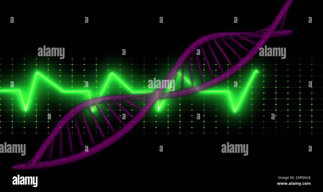 Brin d'ADN et lignes de grille, image de traitement de données scientifiques Banque D'Images