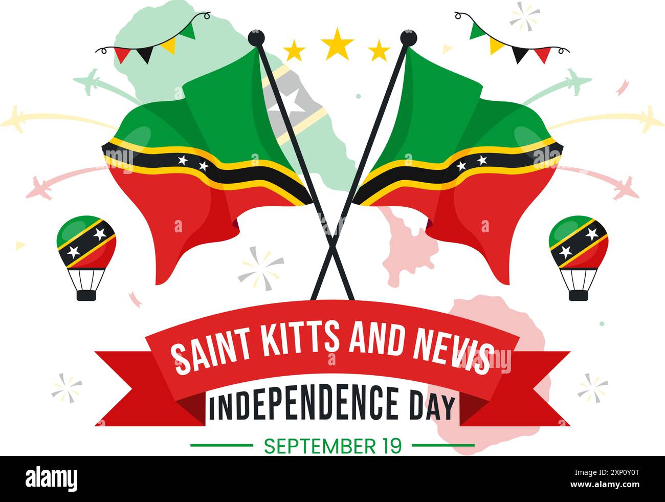 Bonne fête de l'indépendance Saint-Kitts-et-Nevis illustration vectorielle célébrant le 19 septembre avec un drapeau de pays agitant dans un fond de dessin animé plat Illustration de Vecteur