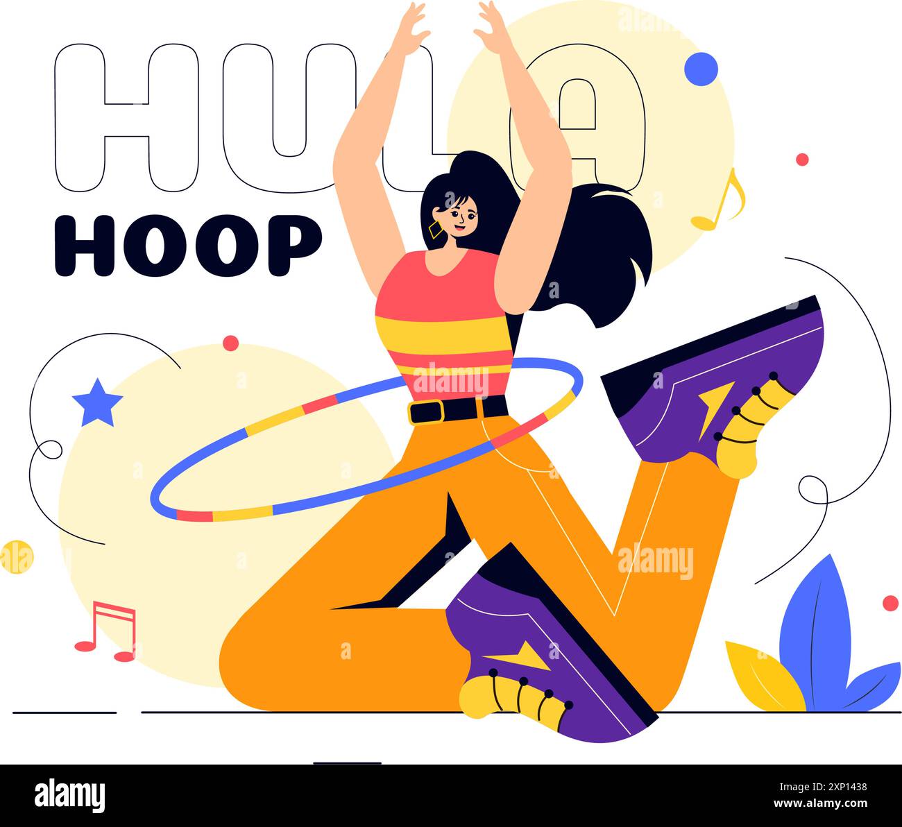 Illustration vectorielle Hula Hoop avec des personnes exerçant et jouant Hula Hoops, engagées dans des activités d'entraînement de fitness dans un fond de dessin animé de style plat Illustration de Vecteur