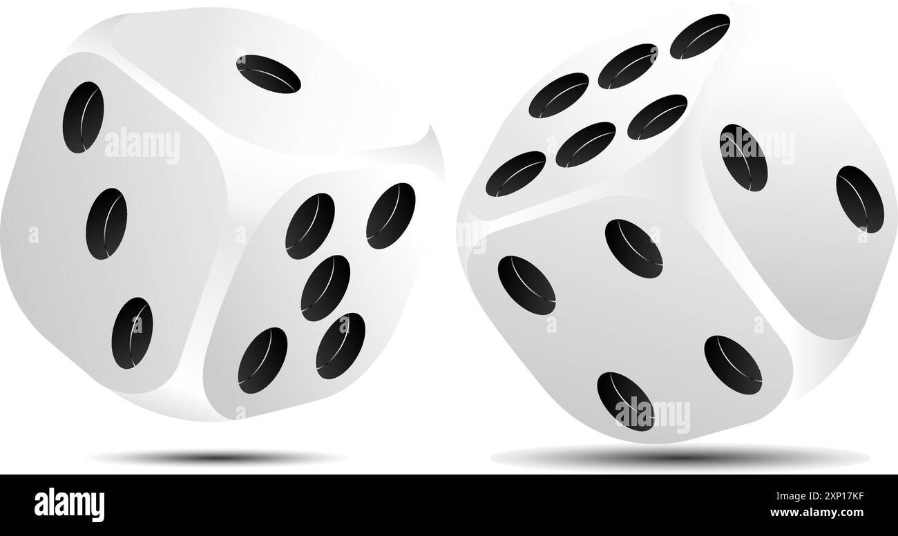 Ensemble de dés blancs réalistes tombant, élément graphique de casino isolé sur un fond transparent Illustration de Vecteur