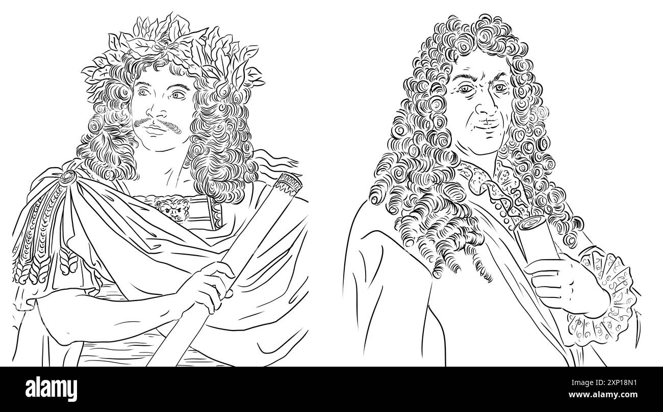 Molière et Lully (Lulli), portraits de Jean-Baptiste Poquelin et Giovanni Battista Lulli, célèbres artistes français Banque D'Images