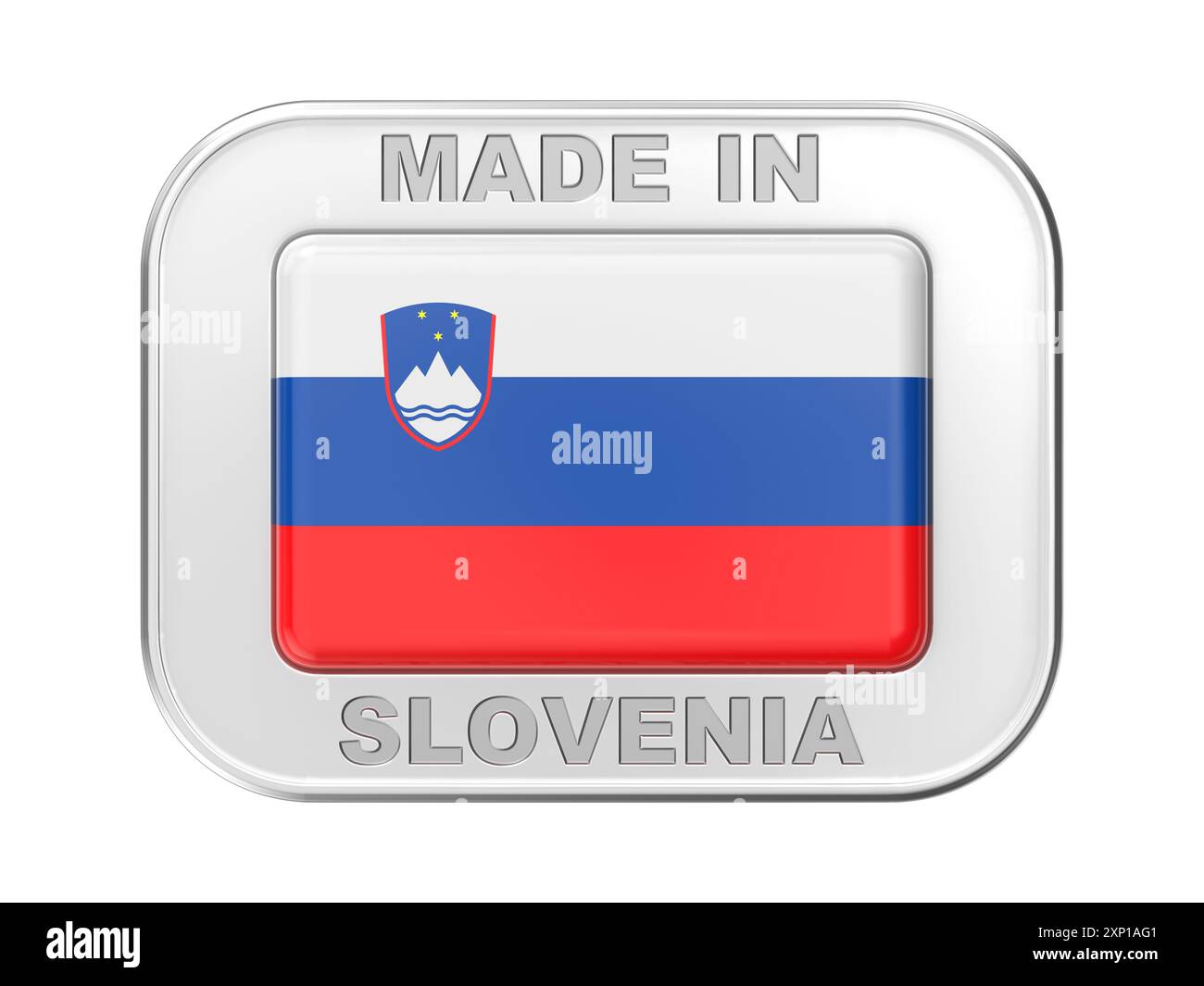 Fabriqué en Slovénie, badge en argent avec le drapeau national de Slovénie Banque D'Images
