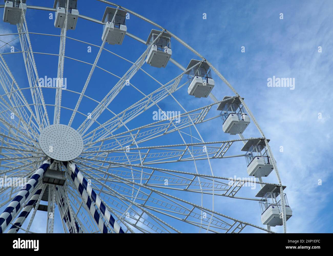 Ferris Wheel ou Big Wheel détail avec fond bleu SY. Banque D'Images