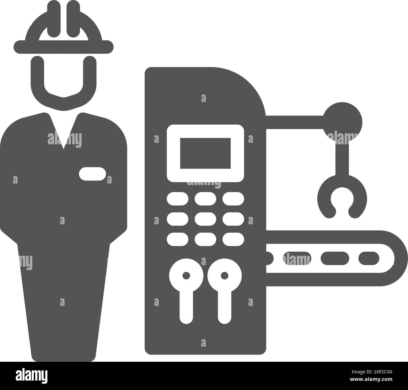 Ouvrier d'ingénieur d'usine avec icône noire de machines industrielles Illustration de Vecteur
