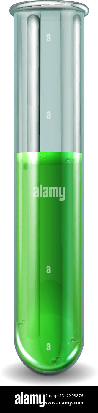 Tube chimique avec liquide greeb. Équipement en verre de laboratoire Illustration de Vecteur