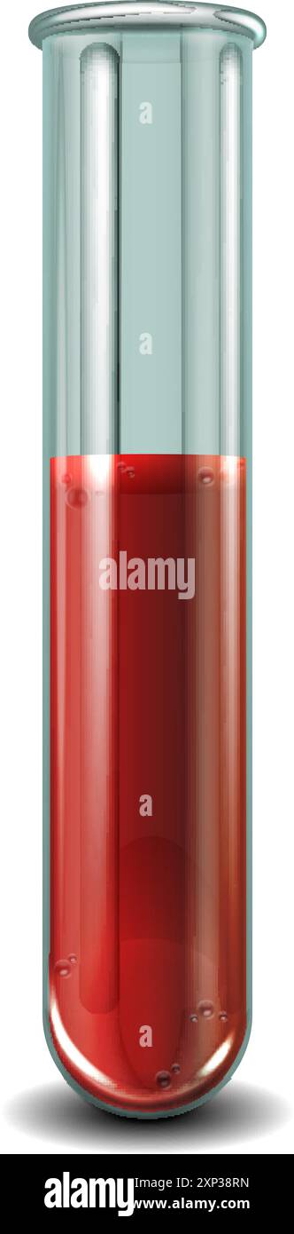 Tube de verre réaliste avec du sang. Test chimique de laboratoire médical Illustration de Vecteur