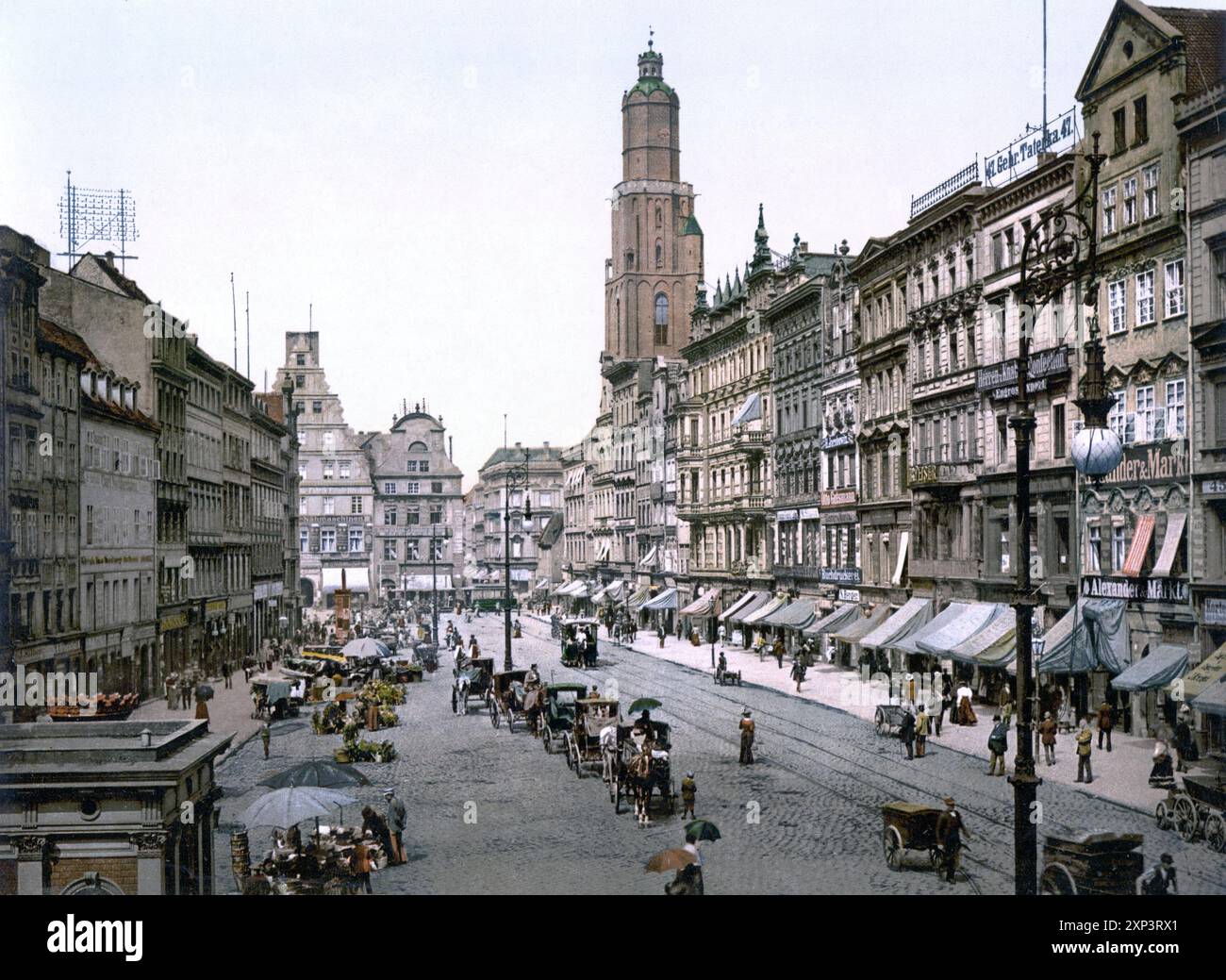 Place du marché à Breslau, en Allemagne (aujourd'hui Wrocław, Pologne) ca. 1890-1900. Vue depuis l'Est. Banque D'Images