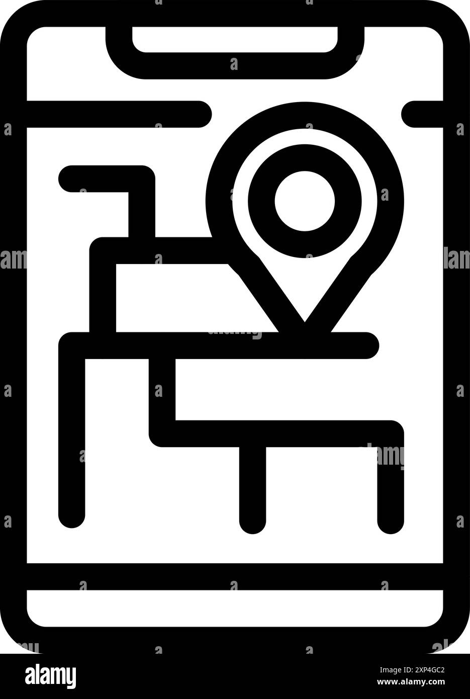 Smartphone affichant l'application de navigation gps avec épingle de localisation sur une carte de la ville, indiquant une destination ou un point d'intérêt Illustration de Vecteur