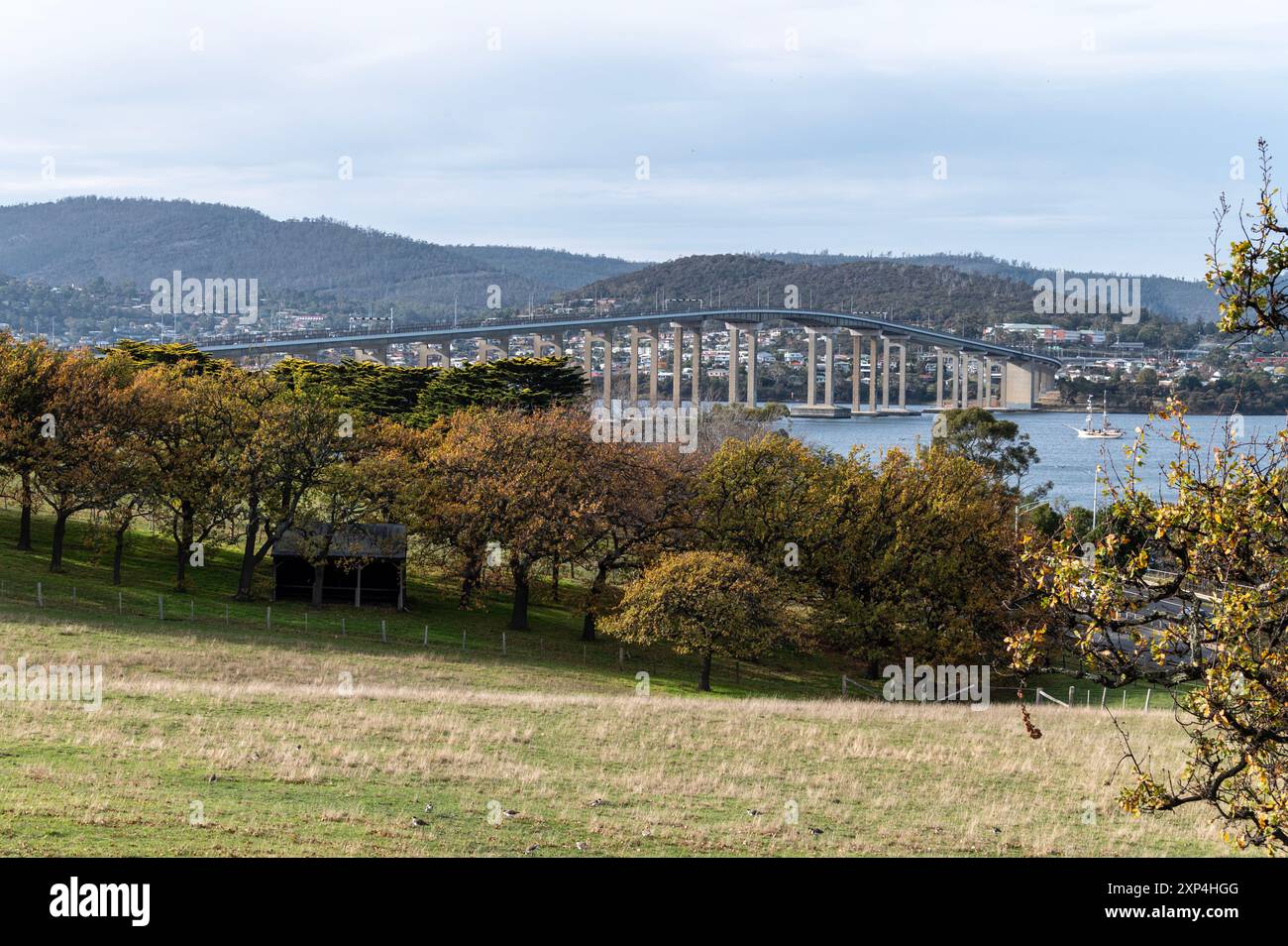 Le pont Tasman relie la Tasman Highway au-dessus de la rivière Derwent à Montagu Bay près de Hobart en Tasmanie, en Australie. Lors de son ouverture en 1965, le Banque D'Images