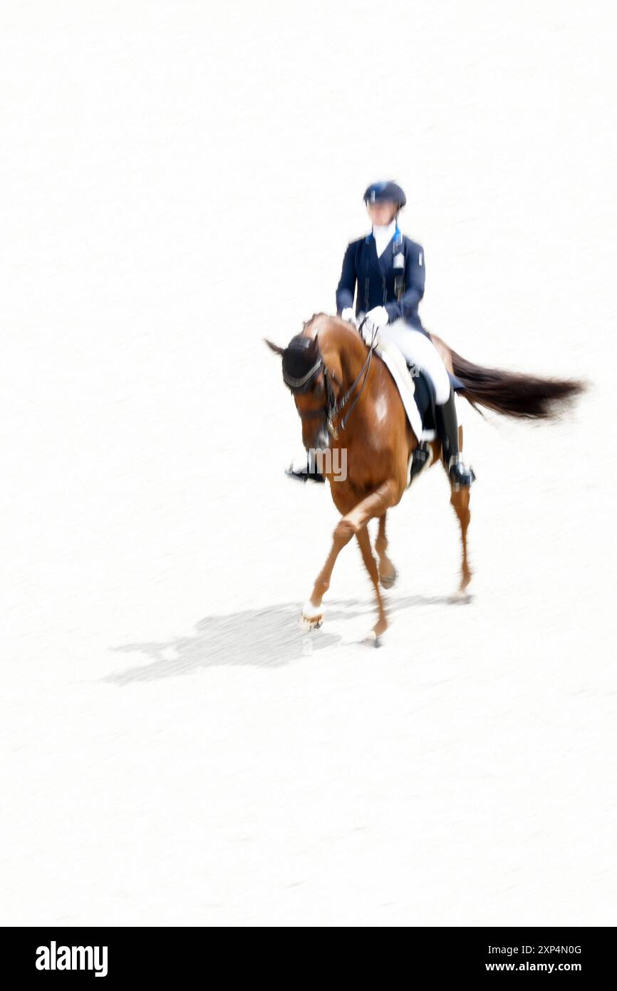 Paris, France. 03 août 2024. Florian BACHER, de l'équipe autrichienne, participe à la finale de l'équipe de dressage équestre lors des Jeux Olympiques de Paris 2024 au Château de Versailles, France, le 3 août 2024. Photo de Julien Poupart/ABACAPRESS. COM Credit : Abaca Press/Alamy Live News Banque D'Images