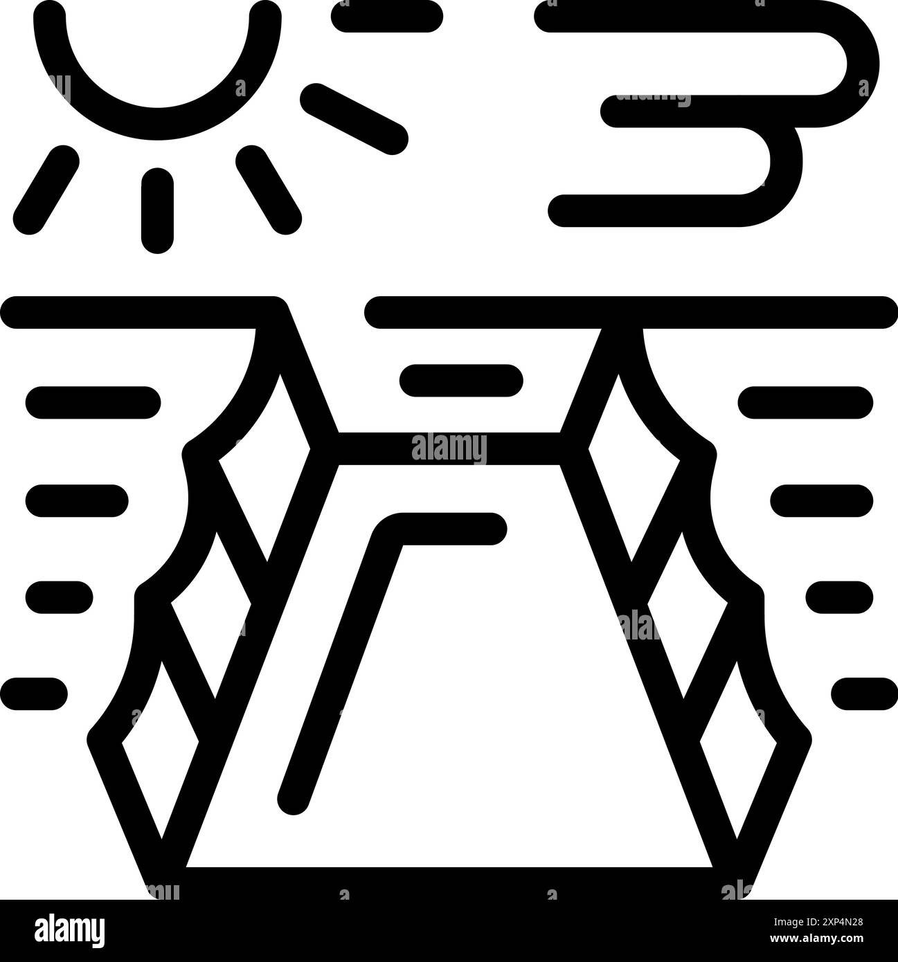 Illustration stylisée d'un tremblement de terre provoquant la fissure du sol par temps ensoleillé et venteux Illustration de Vecteur