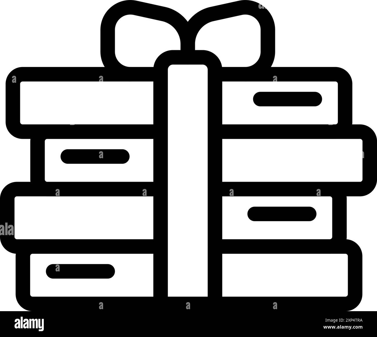 Coffret cadeau enveloppé de ruban, pile de livres attachés ensemble, littérature surprenante présente Illustration de Vecteur