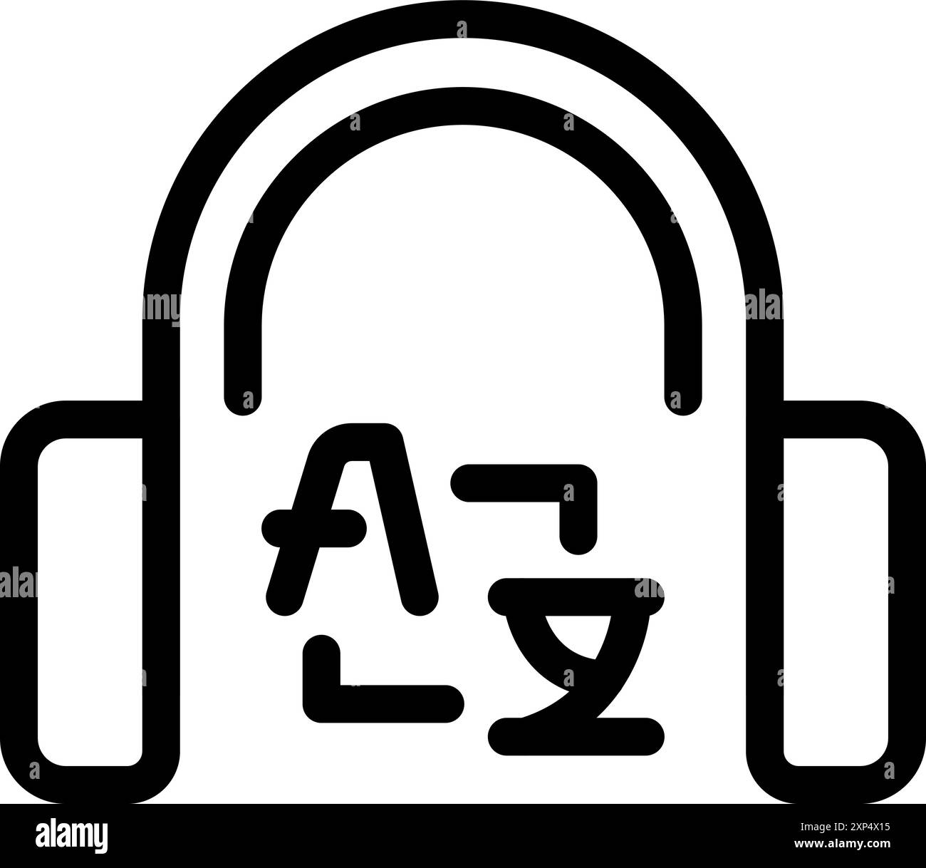 Icône de dessin au trait d'un casque jouant un cours audio numérique pour l'apprentissage d'une langue étrangère Illustration de Vecteur