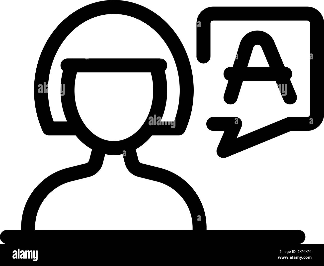 La femme parle une langue étrangère, comme l'indique la lettre a dans la bulle de discours Illustration de Vecteur