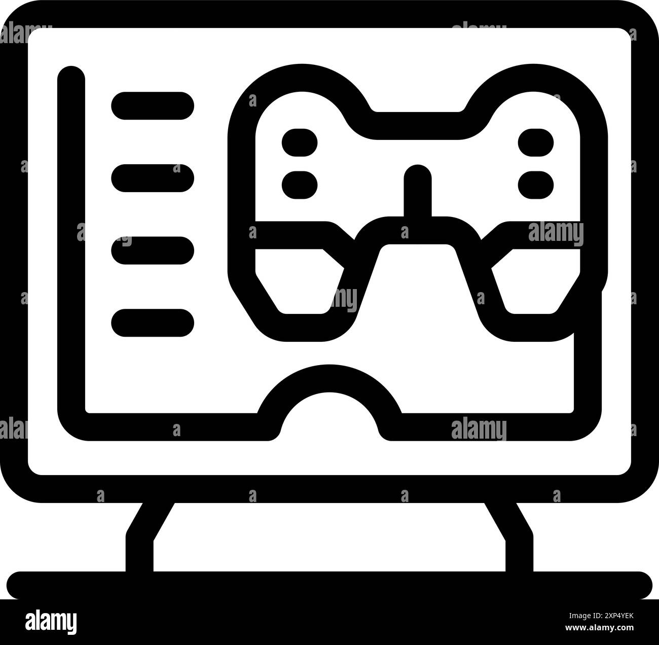 Icône simple d'un ordinateur de bureau affichant un contrôleur de jeu vidéo, représentant le jeu en ligne et l'esport Illustration de Vecteur