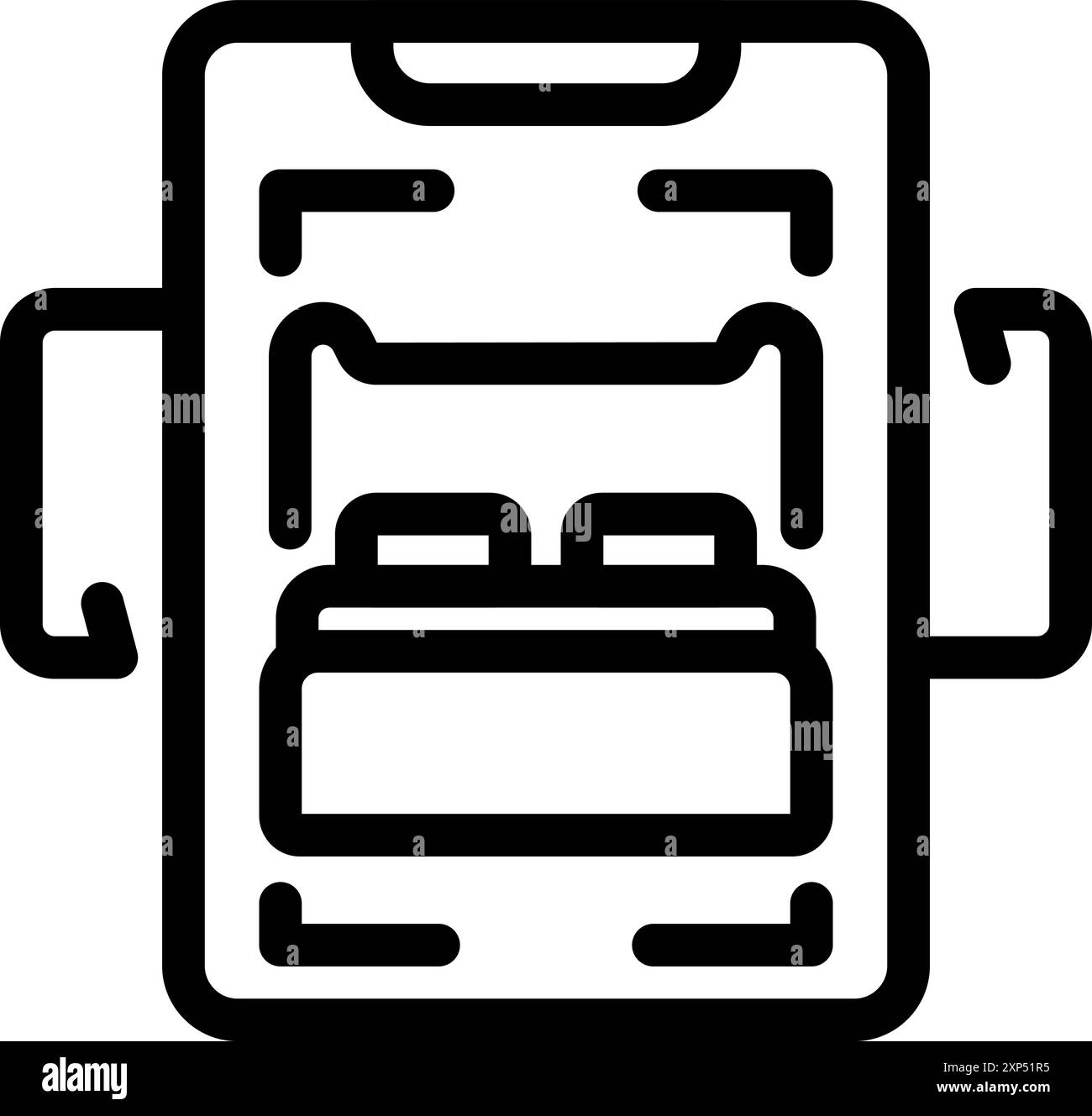 Application smartphone affichant un lit double dans une chambre d'hôtel, suggérant la réservation en ligne pour l'hébergement Illustration de Vecteur