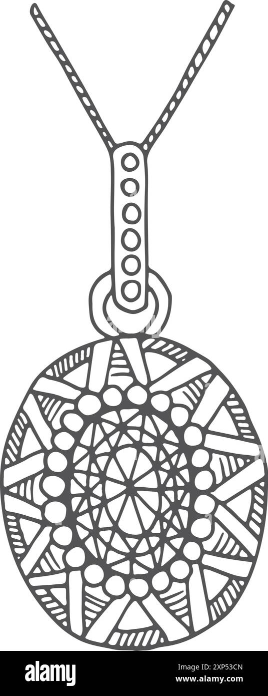 Dessin de pendentif orné de luxe. Croquis de bijoux dorés Illustration de Vecteur