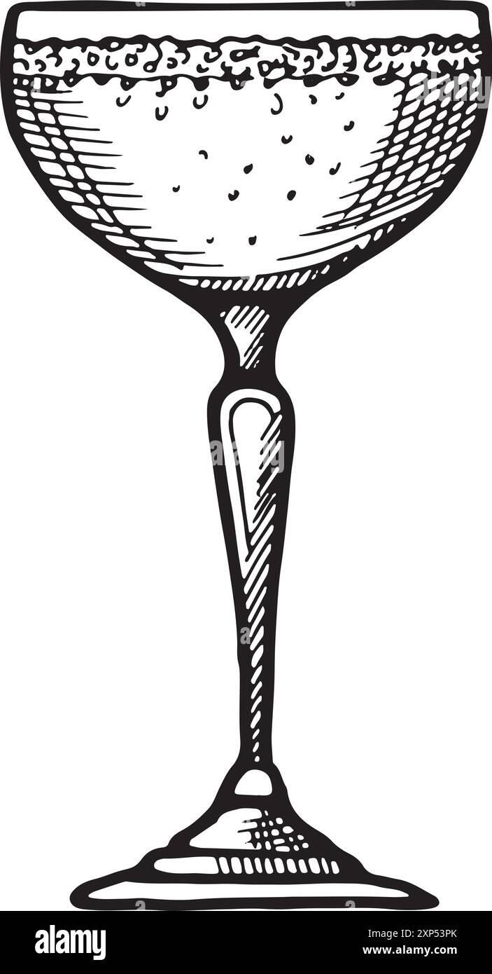 Gravure de verre à champagne. Illustration de boisson de menu alcool Illustration de Vecteur