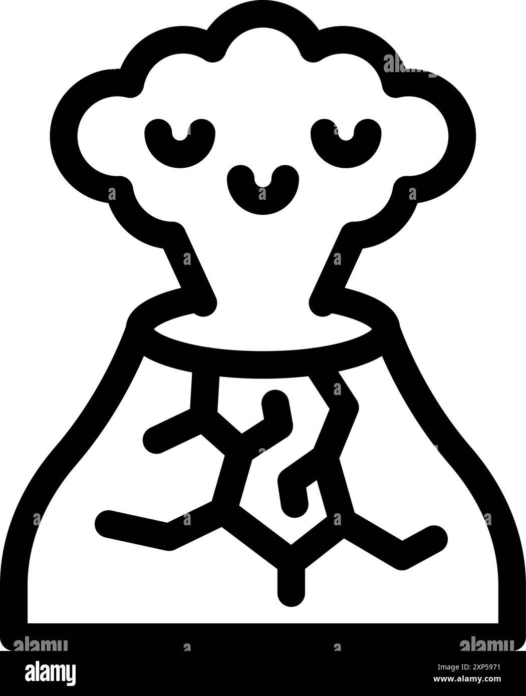 Le volcan de dessin animé est en éruption avec un joli nuage de fumée souriant Illustration de Vecteur