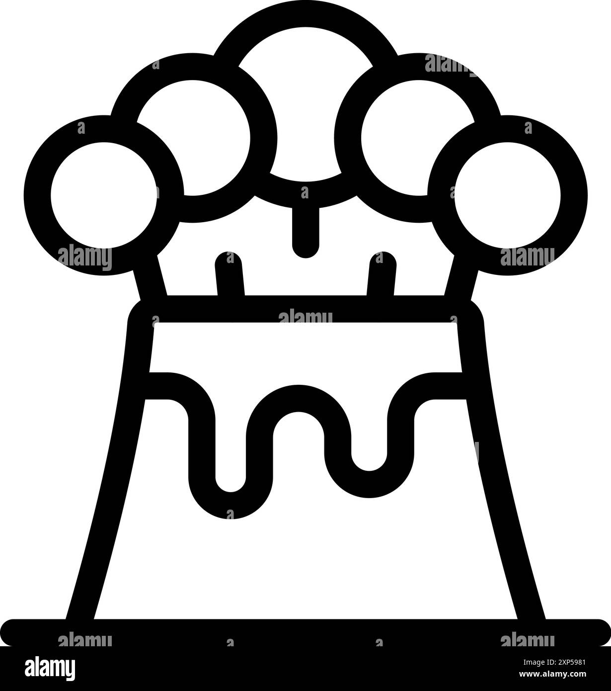 Icône de contour simple d'un volcan en éruption, avec de la fumée et de la lave coulant Illustration de Vecteur
