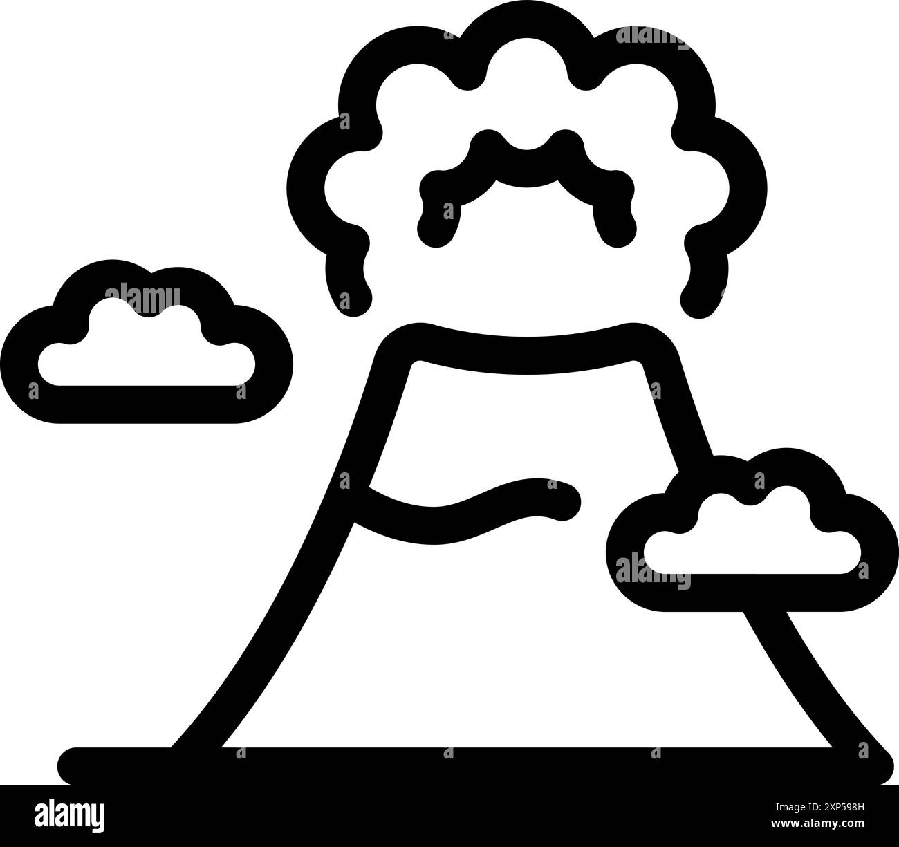 Simple dessin au trait d'un volcan en éruption avec de la fumée et des nuages Illustration de Vecteur