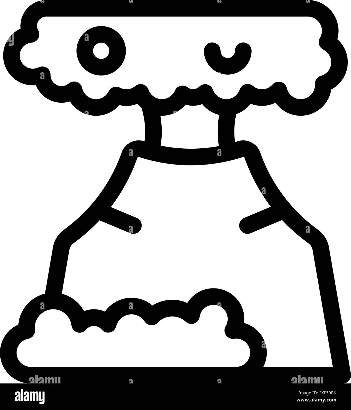 Volcan de dessin animé en éruption, avec un nuage de fumée et de lave coulant Illustration de Vecteur