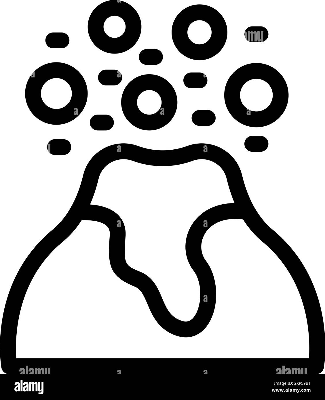 Ligne icône d'un volcan en éruption, projetant des roches fondues et des cendres dans l'atmosphère Illustration de Vecteur