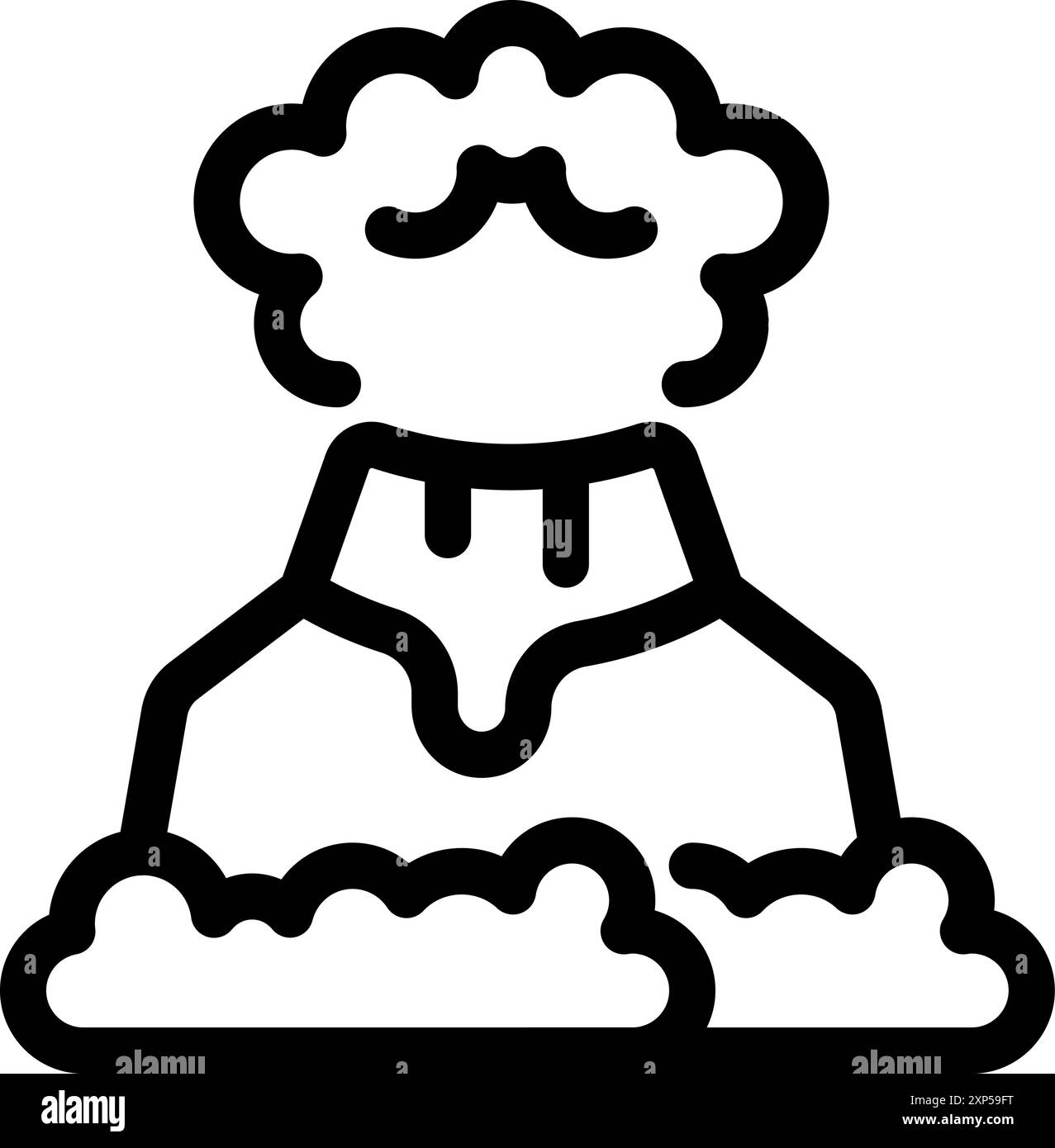 Volcan en éruption avec de la lave fondue coulant et un grand nuage de cendres Illustration de Vecteur