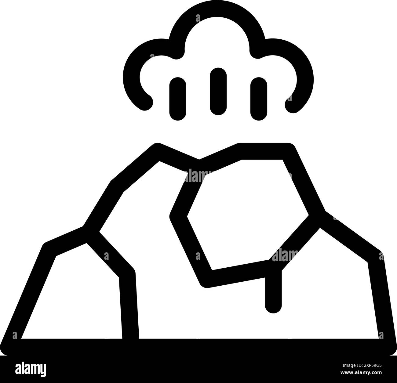 Simple icône de ligne audacieuse d'un volcan en éruption, projetant de la fumée dans l'air Illustration de Vecteur