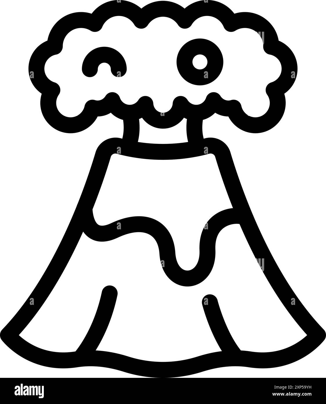 Illustration d'art de ligne noir et blanc d'un volcan de dessin animé en éruption Illustration de Vecteur