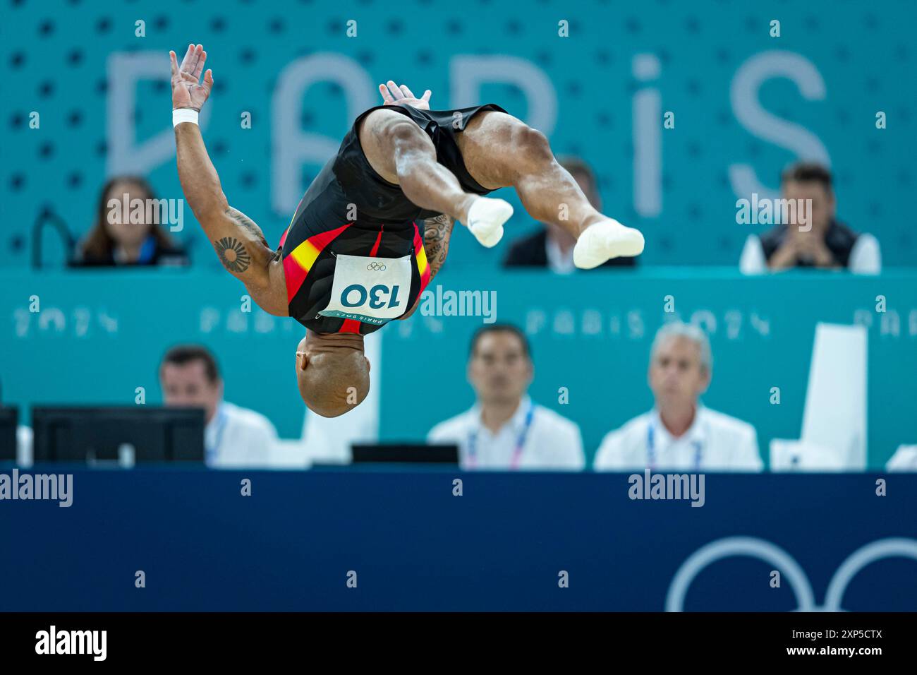 Paris, France. 03 août 2024. Jeux Olympiques, finale de gymnastique artistique masculine au stade Bercy. Ray Zapata pendant son exercice. Crédit : ABEL F. ROS crédit : ABEL F. ROS/Alamy Live News Banque D'Images